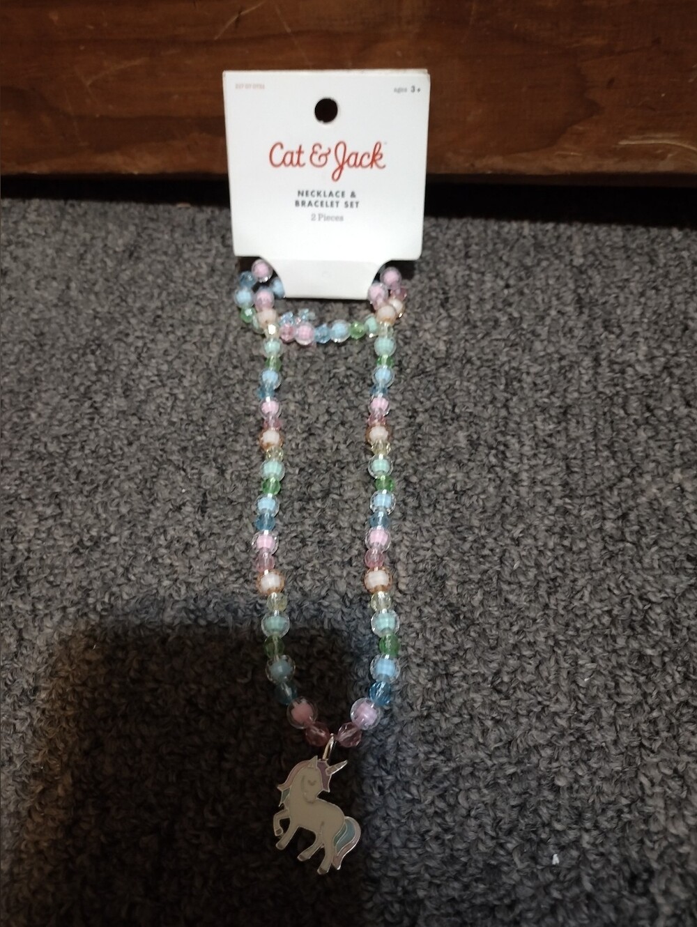 Cat & Jack Pastel Multicolor Bead Necklace & Bracelet Set with Unicorn Charm